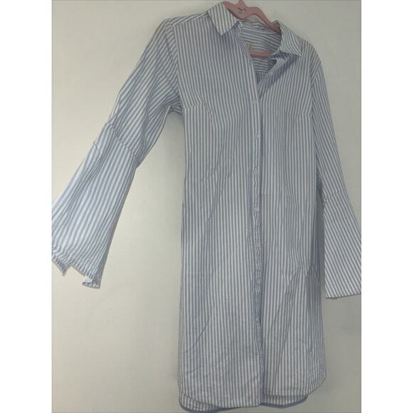 Button Up Dress STRIPE TIE WAIST SHIRT DRESS sz sm PINSTRIPE Cotton Bow American - Picture 3 of 5
